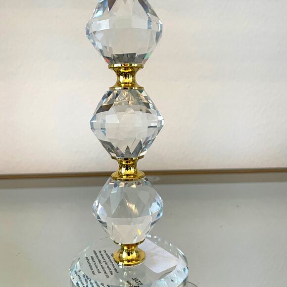 Faceted Crystal & Brass Candlestick Holders 9in Set of 2 Baroque Style NEW - Picture 2 of 10